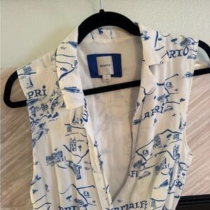 Anthropologies Maeve Elegant White and Blue Printed Wrap Dress